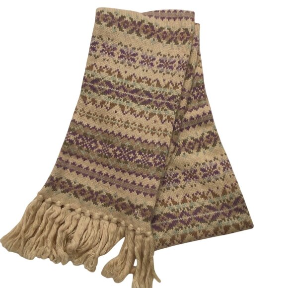 Lauren Ralph Lauren Knitted Scarf fair isle Beige Purple wool, cashmere, rabbit - Picture 1 of 8
